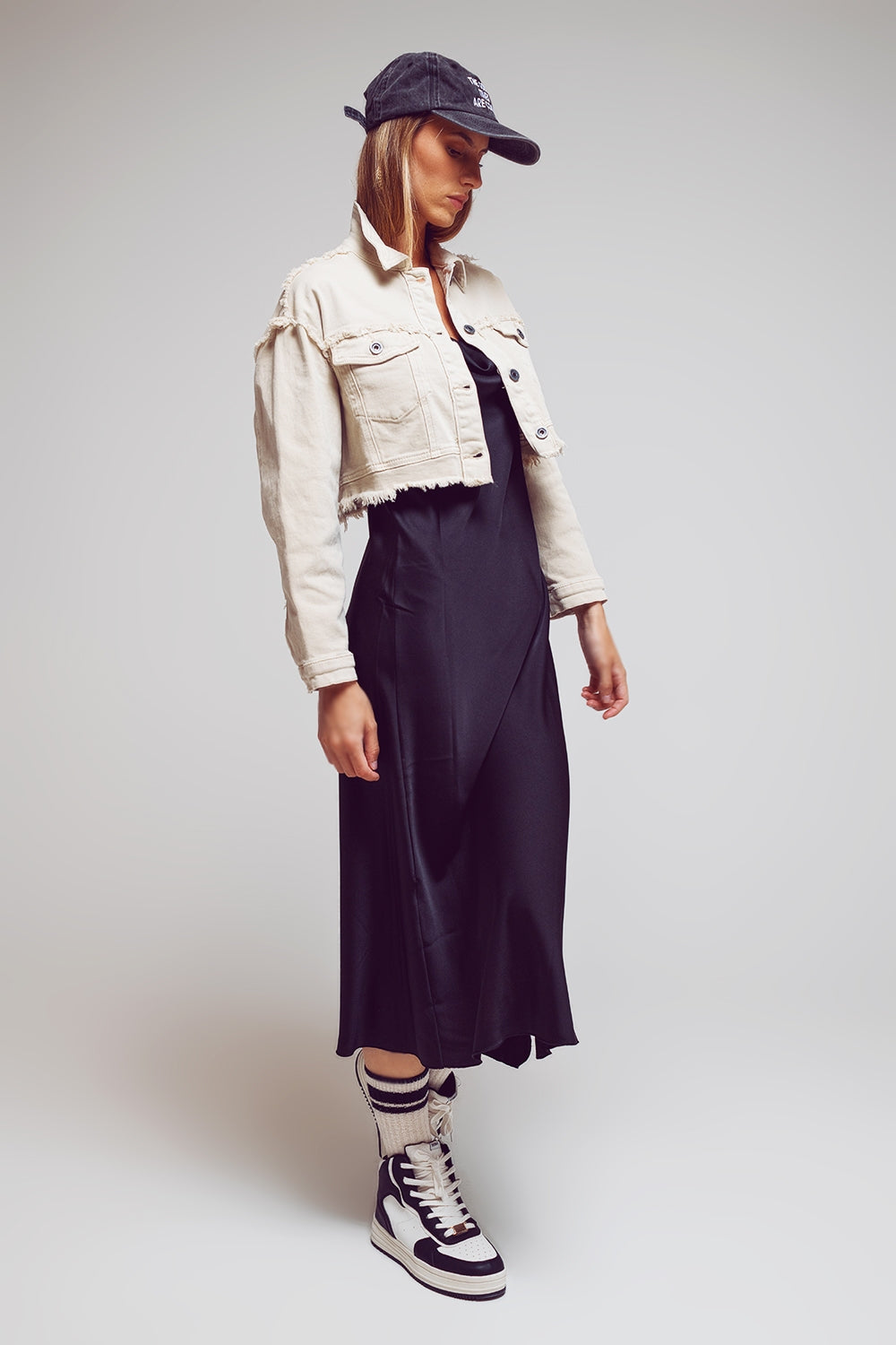 Casaco de ganga curto em bege