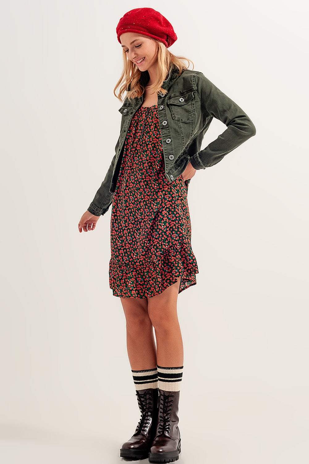 Casaco de ganga verde justo