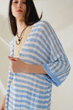 Casaco de malha azul estilo Boho com riscas de malha Pointelle e pormenores de franjas