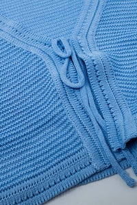 Casaco de malha de manga comprida em forma de sino azul Com pormenor de nó