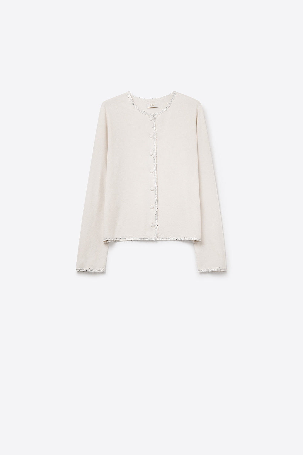 Q2 casaco de malha fina branco com pormenor de strass