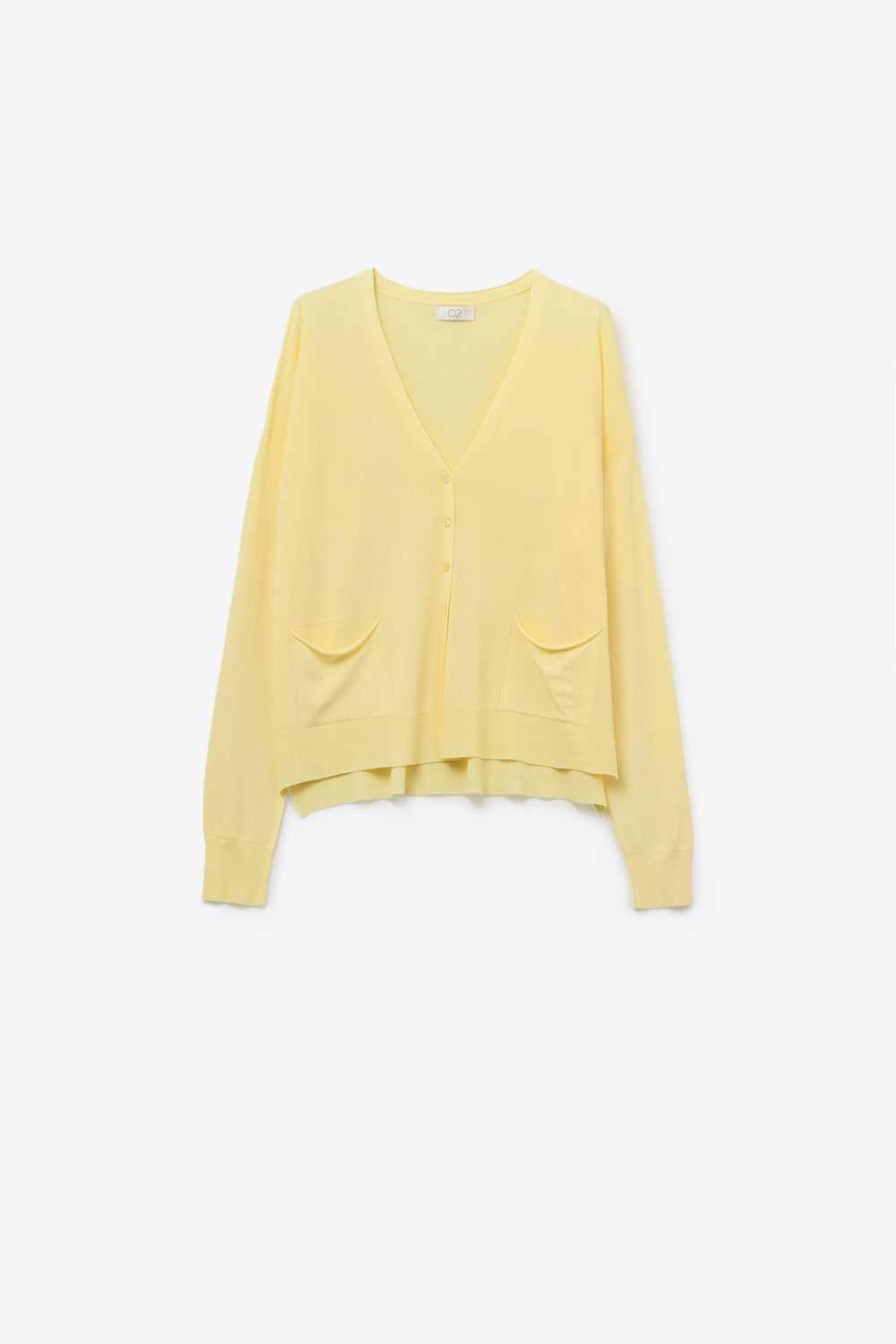 Q2 Casaco de malha fina com bolsos à frente em amarelo