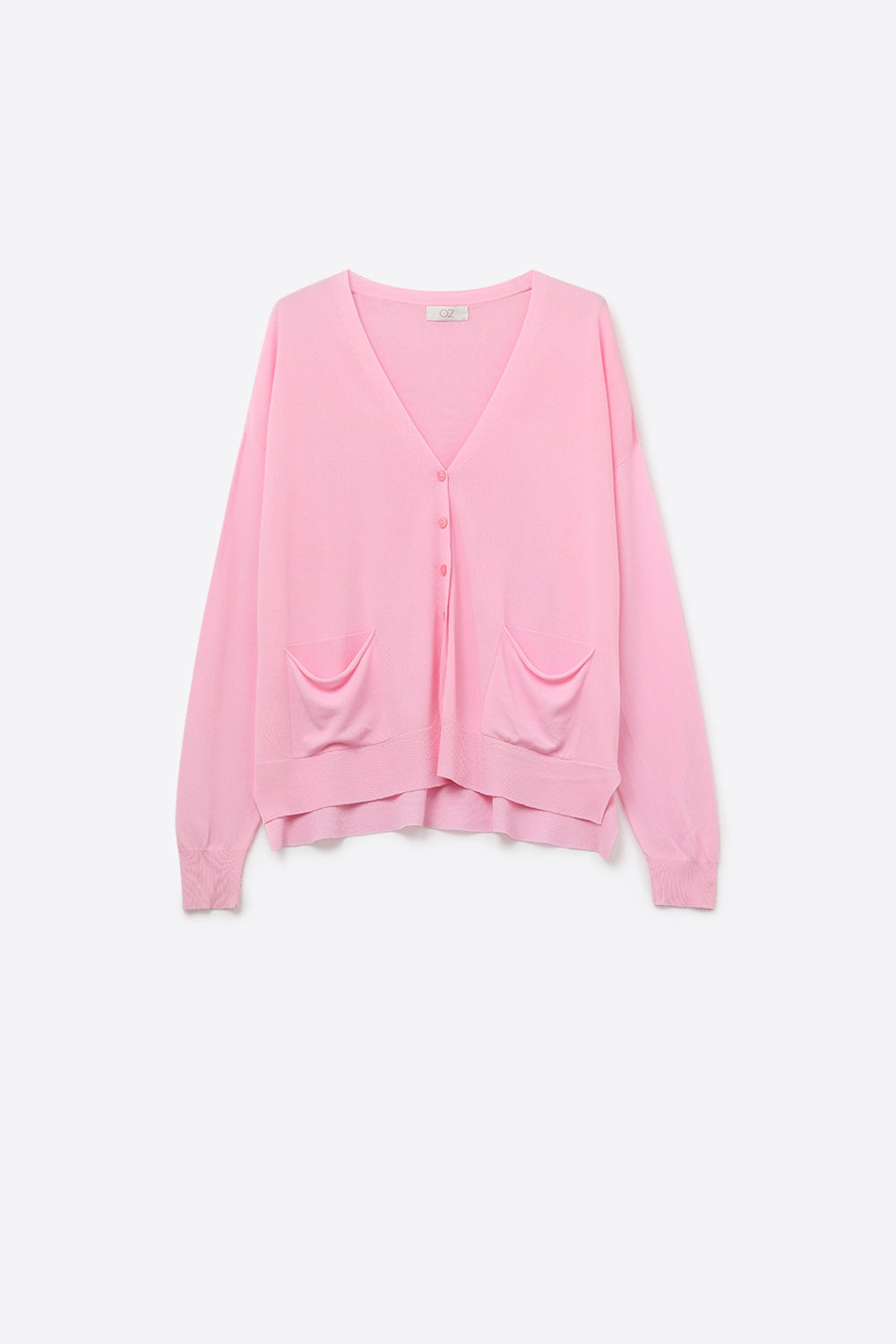 Q2 Casaco de malha fina com bolsos à frente em cor-de-rosa