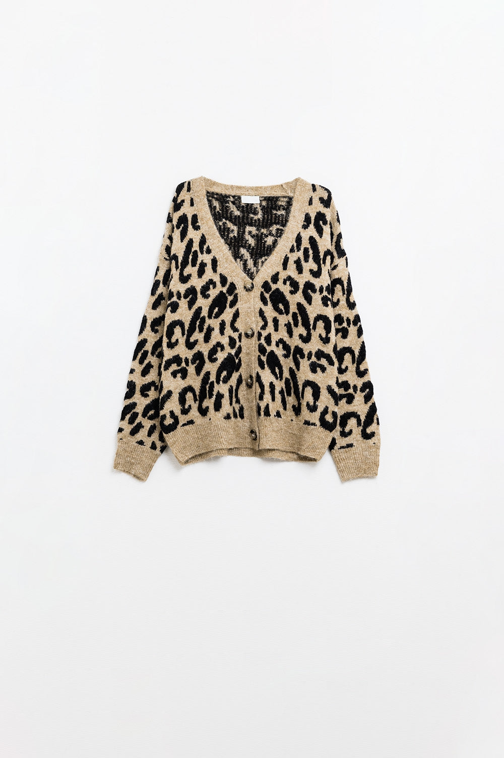 Q2 casaco de malha macia com estampado de leopardo