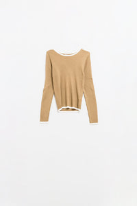 Casual camelo Rib Swearer com detalhe de acabamento branco