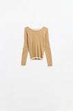 Casual camelo Rib Swearer com detalhe de acabamento branco