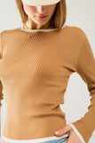 Casual camelo Rib Swearer com detalhe de acabamento branco