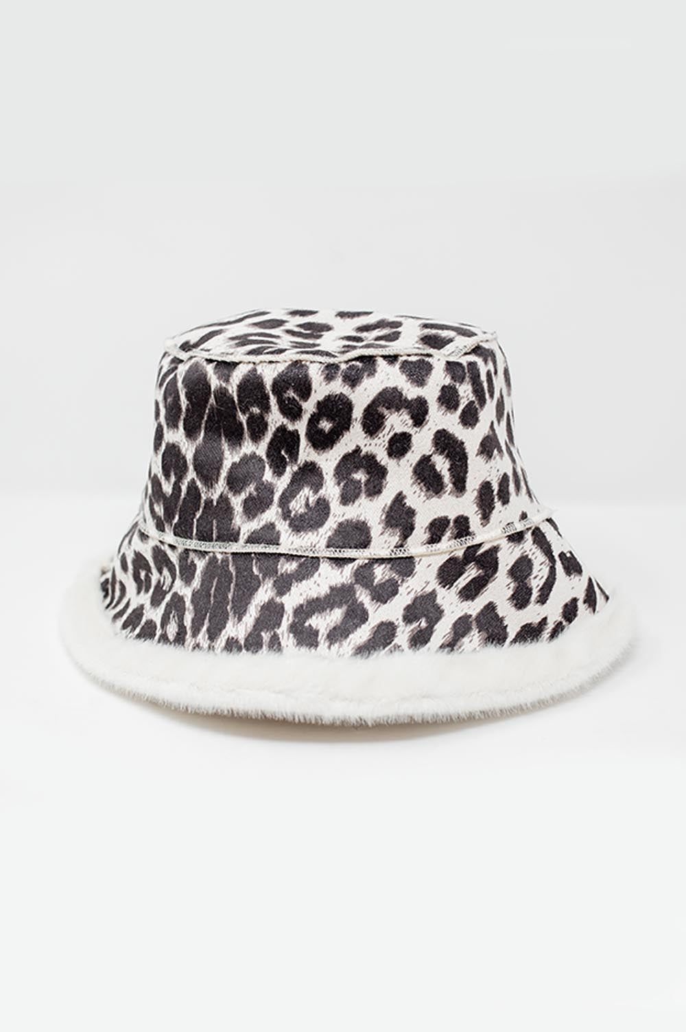 Q2 Chapéu de pesqueiro com impressão de leopardo reversível ecru
