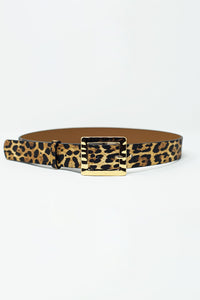 Q2 Cinto de leopardo de largura média com fivela dourada
