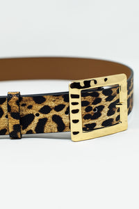 Cinto de leopardo de largura média com fivela dourada