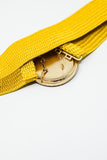 Cinto de tecido amarelo com fivela redonda com strass