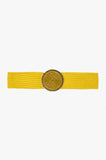 Q2 Cinto de tecido amarelo com fivela redonda com strass