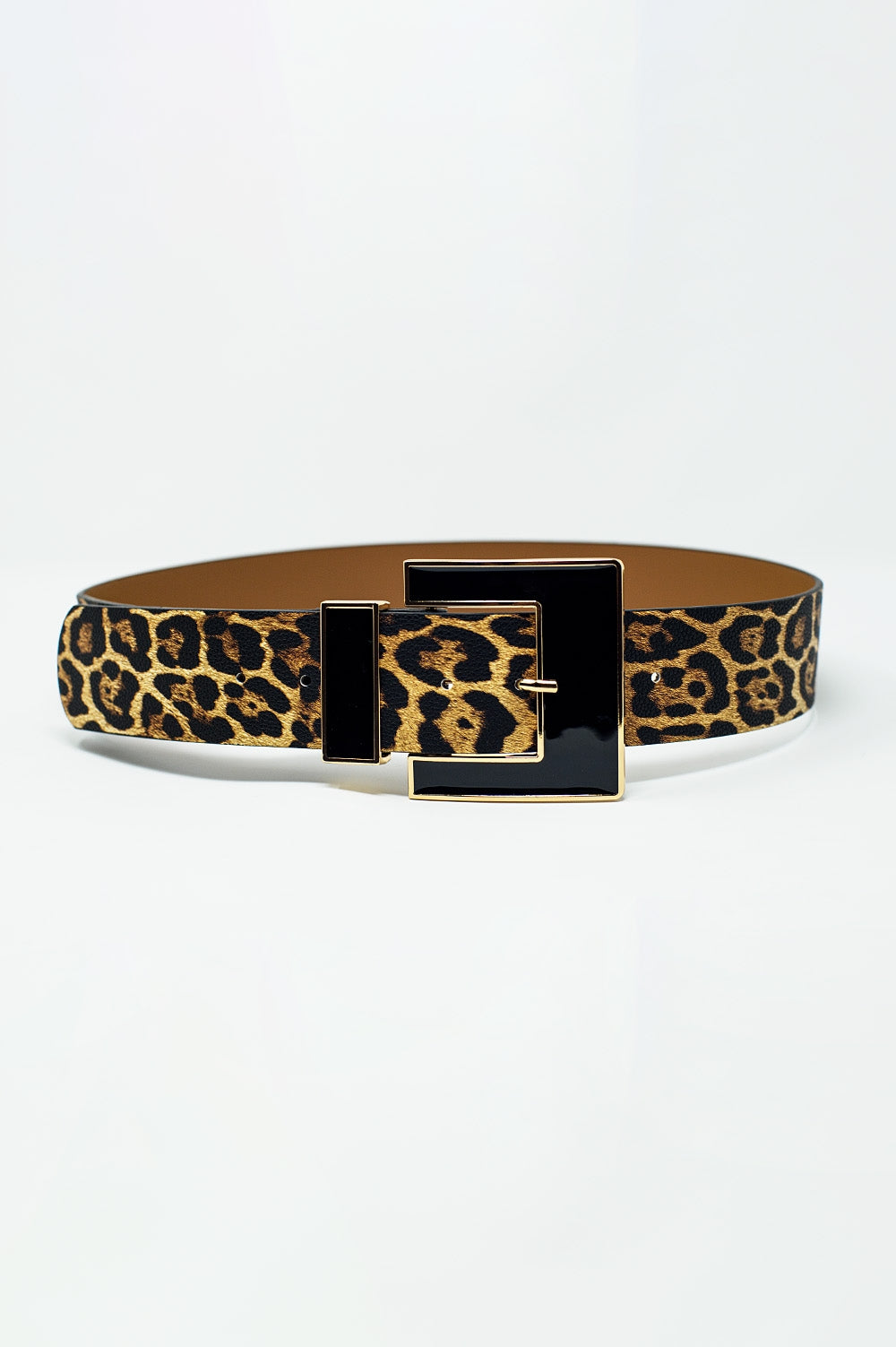Q2 Cinto largo de leopardo com fivela quadrada preta