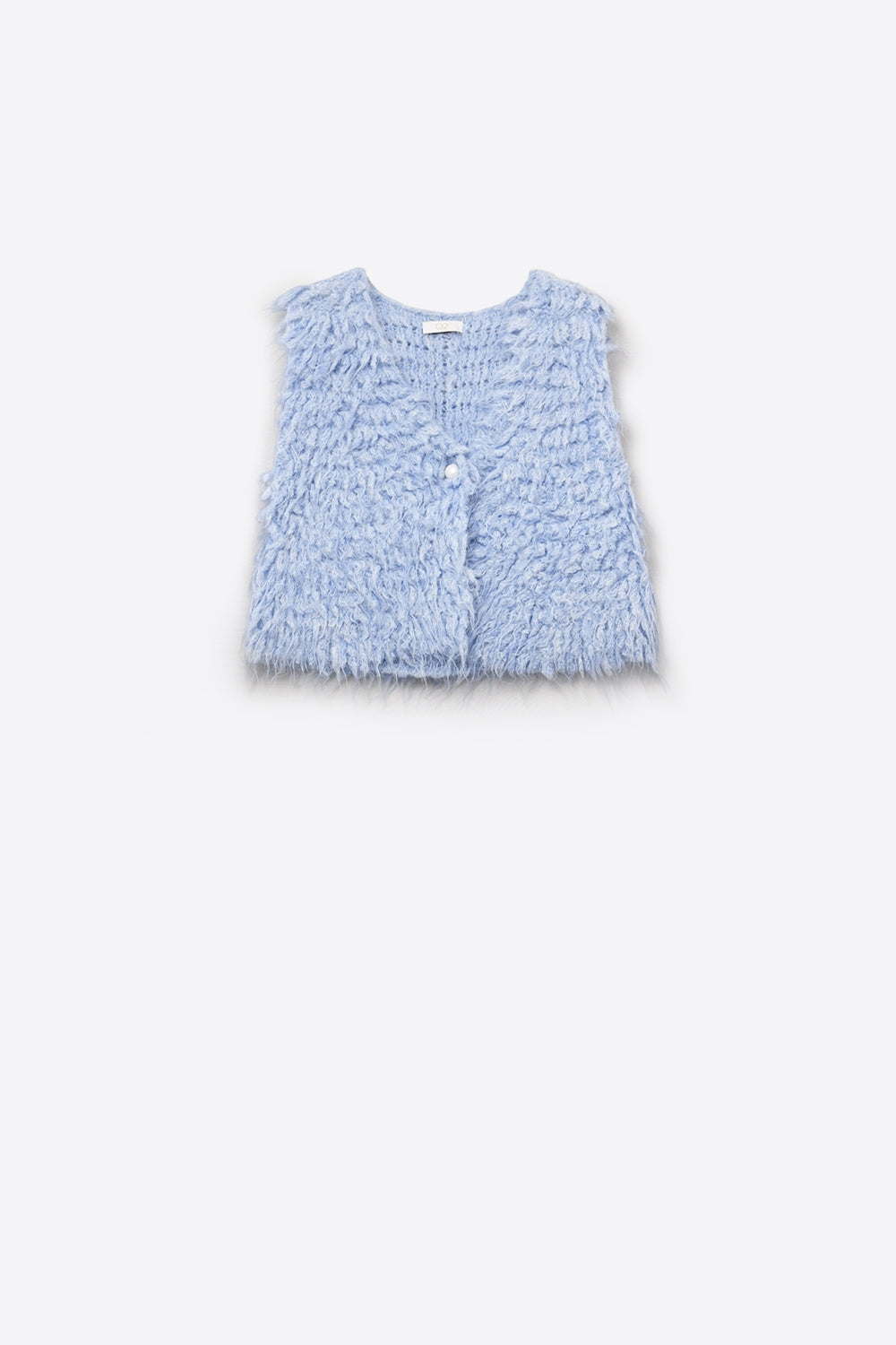 Q2 Colete de luxo com textura de pelo comprido azul claro