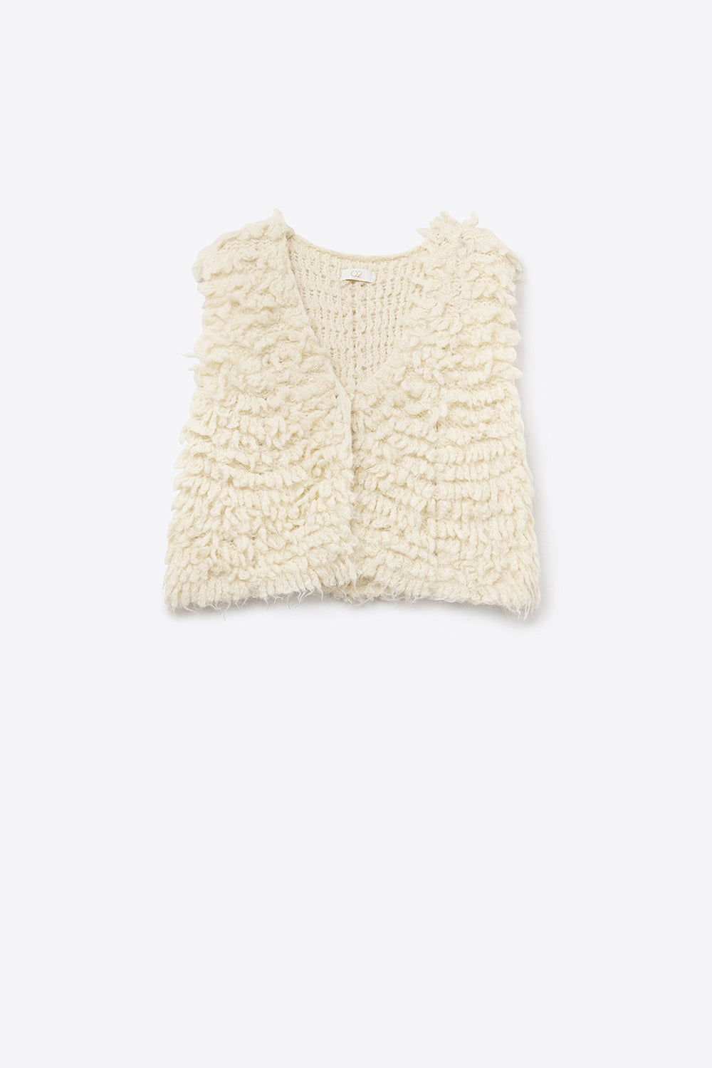 Q2 Colete de luxo com textura de pelo comprido branco