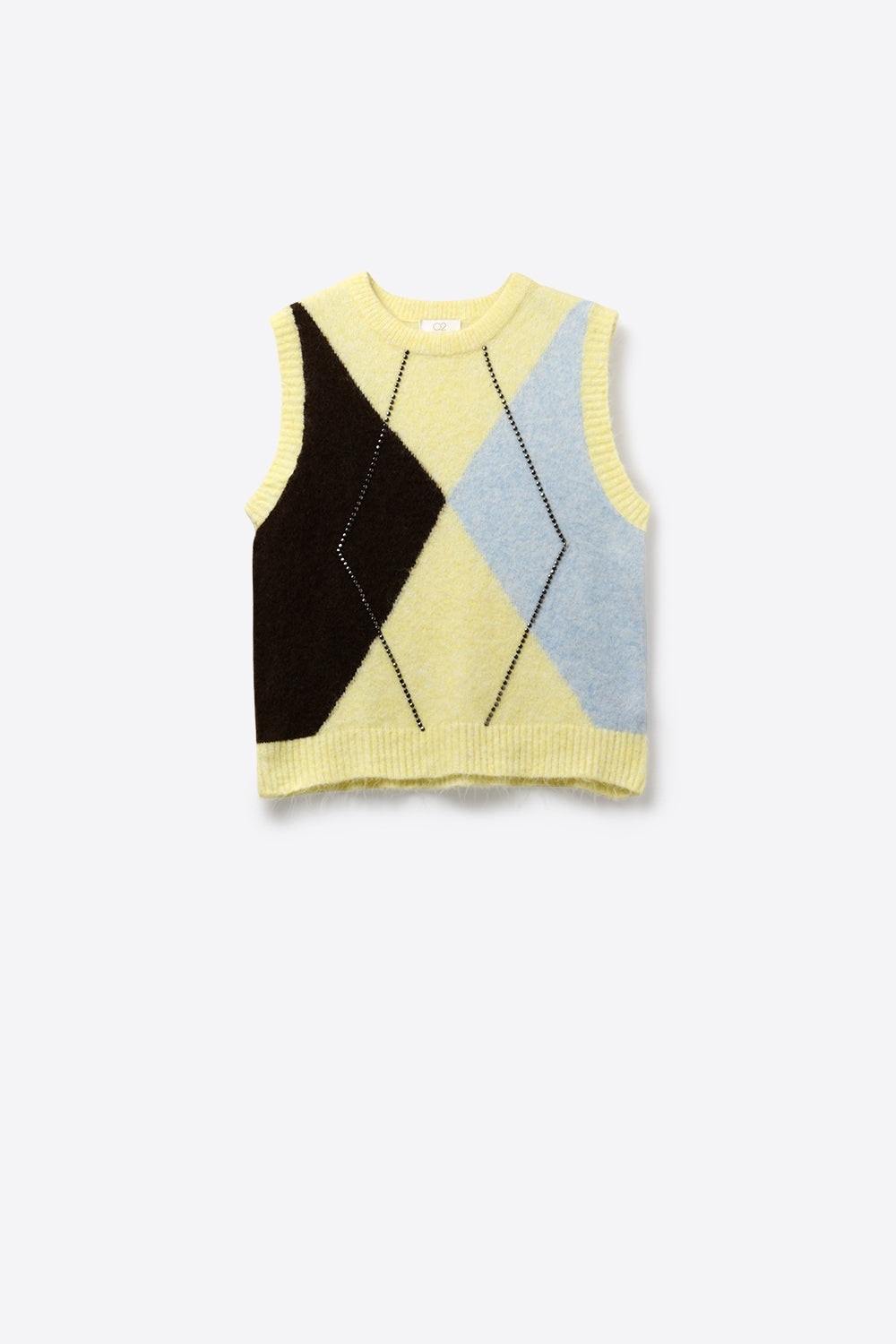 Colete de Malha Argyle Fofo com Detalhe de Tachas Metálicas em amarelo