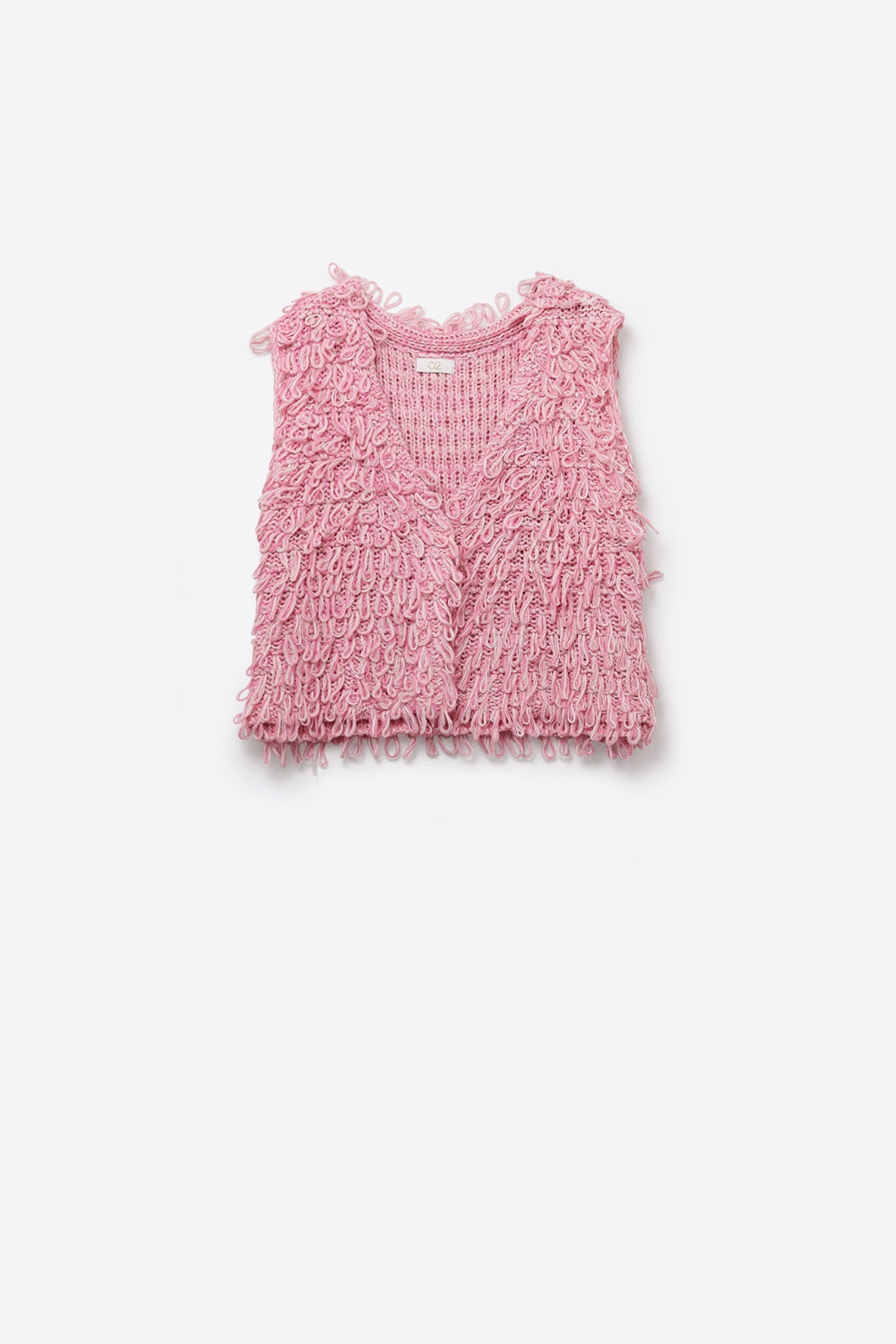 Q2 Colete de malha com efeito de franjas texturadas em rosa