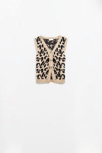 colete de malha com estampado de leopardo