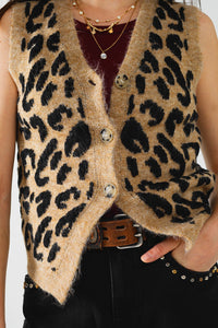 colete de malha com estampado de leopardo