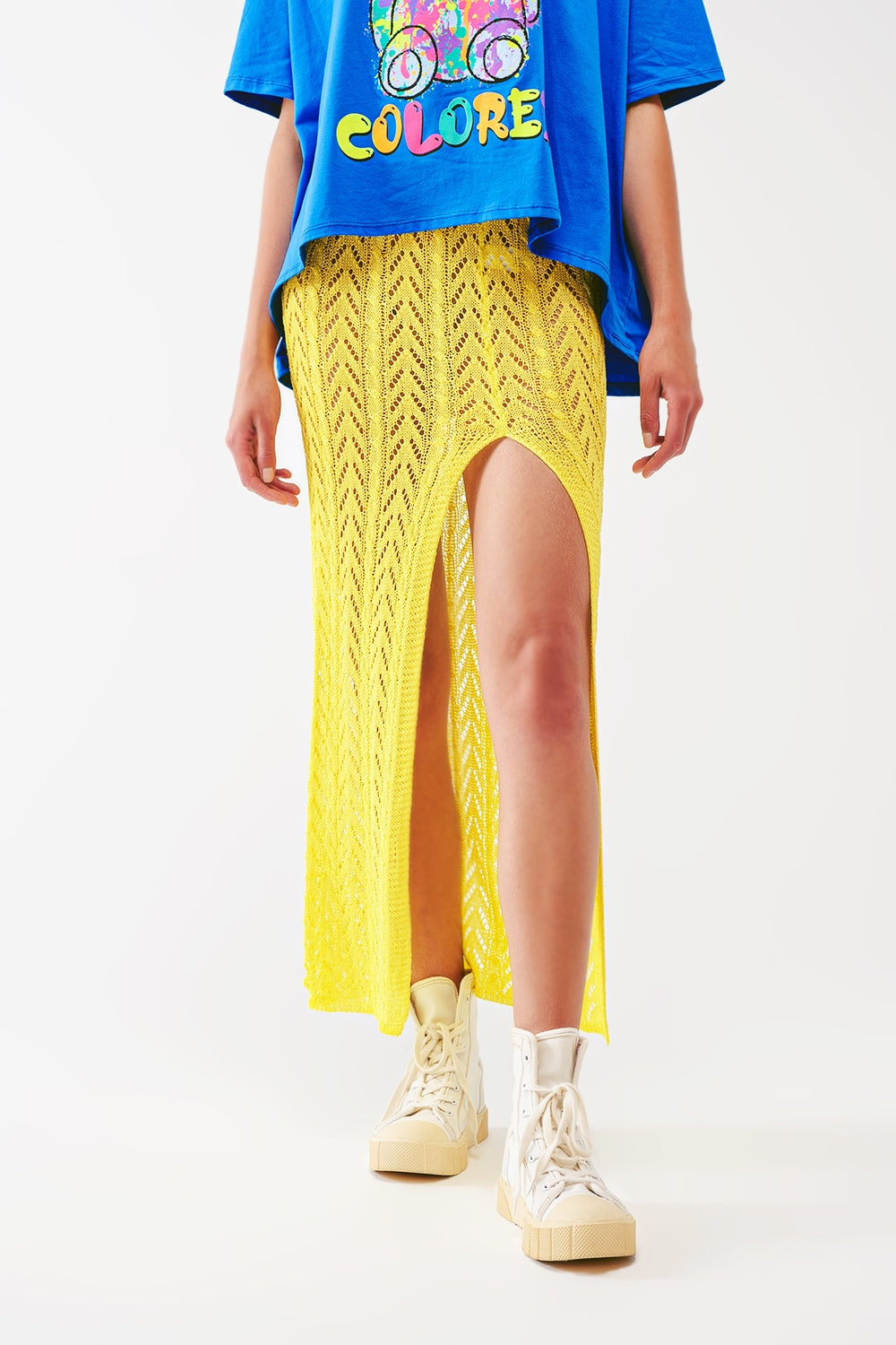 Crochet Maxi Saia em Amarelo
