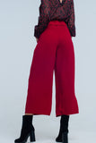 Culottes vermelha Perna larga com detalhe de cintura
