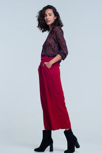 Culottes vermelha Perna larga com detalhe de cintura