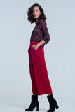 Culottes vermelha Perna larga com detalhe de cintura