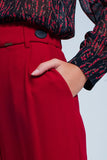 Culottes vermelha Perna larga com detalhe de cintura