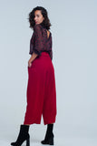 Culottes vermelha Perna larga com detalhe de cintura
