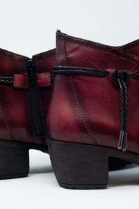 Dark brown blocked mid heeled ankle boots with round toe