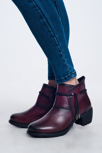 Dark brown blocked mid heeled ankle boots with round toe