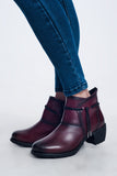 Dark brown blocked mid heeled ankle boots with round toe