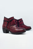 Dark brown blocked mid heeled ankle boots with round toe