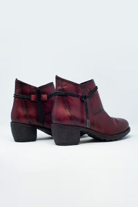 Dark brown blocked mid heeled ankle boots with round toe