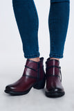 Dark brown blocked mid heeled ankle boots with round toe