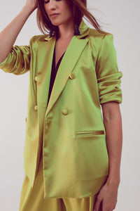 Elegante blazer de cetim com botões de peito duplo em lima