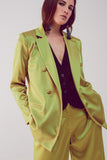Q2 Elegante blazer de cetim com botões de peito duplo em lima