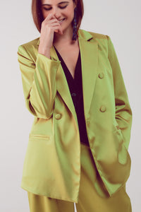 Elegante blazer de cetim com botões de peito duplo em lima