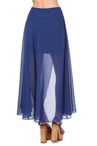 Saia azul comprida cruzada em chiffon