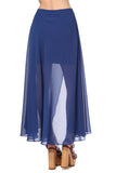 Saia azul comprida cruzada em chiffon