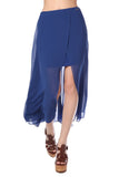 Q2 Saia azul comprida cruzada em chiffon 