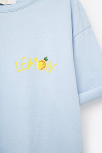 Feita na Itália camiseta azul com estampa de limão