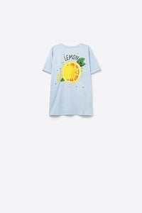 Feita na Itália camiseta azul com estampa de limão