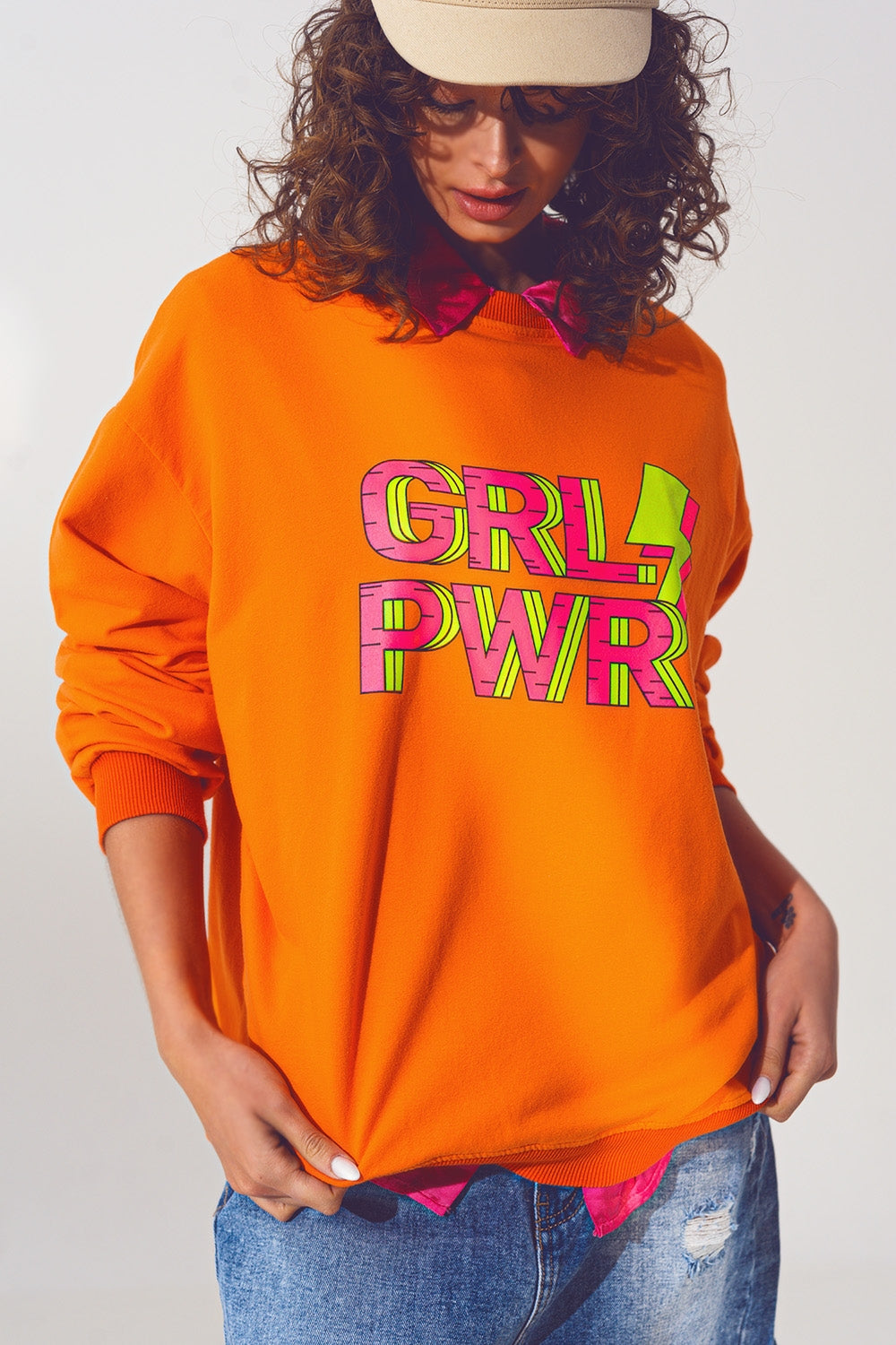 Q2 GRL PWR Camisola de Texto em Laranja