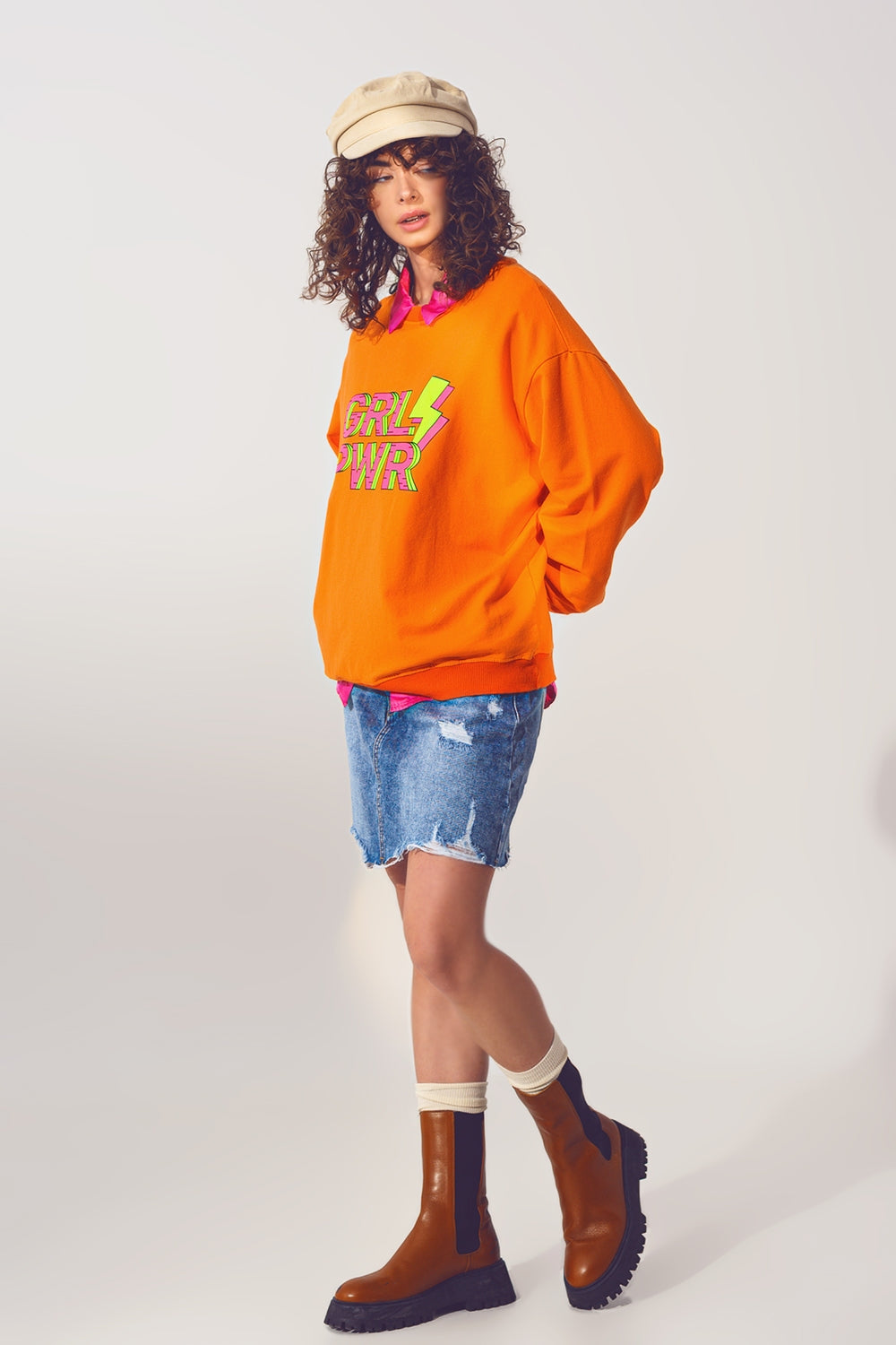 GRL PWR Camisola de Texto em Laranja