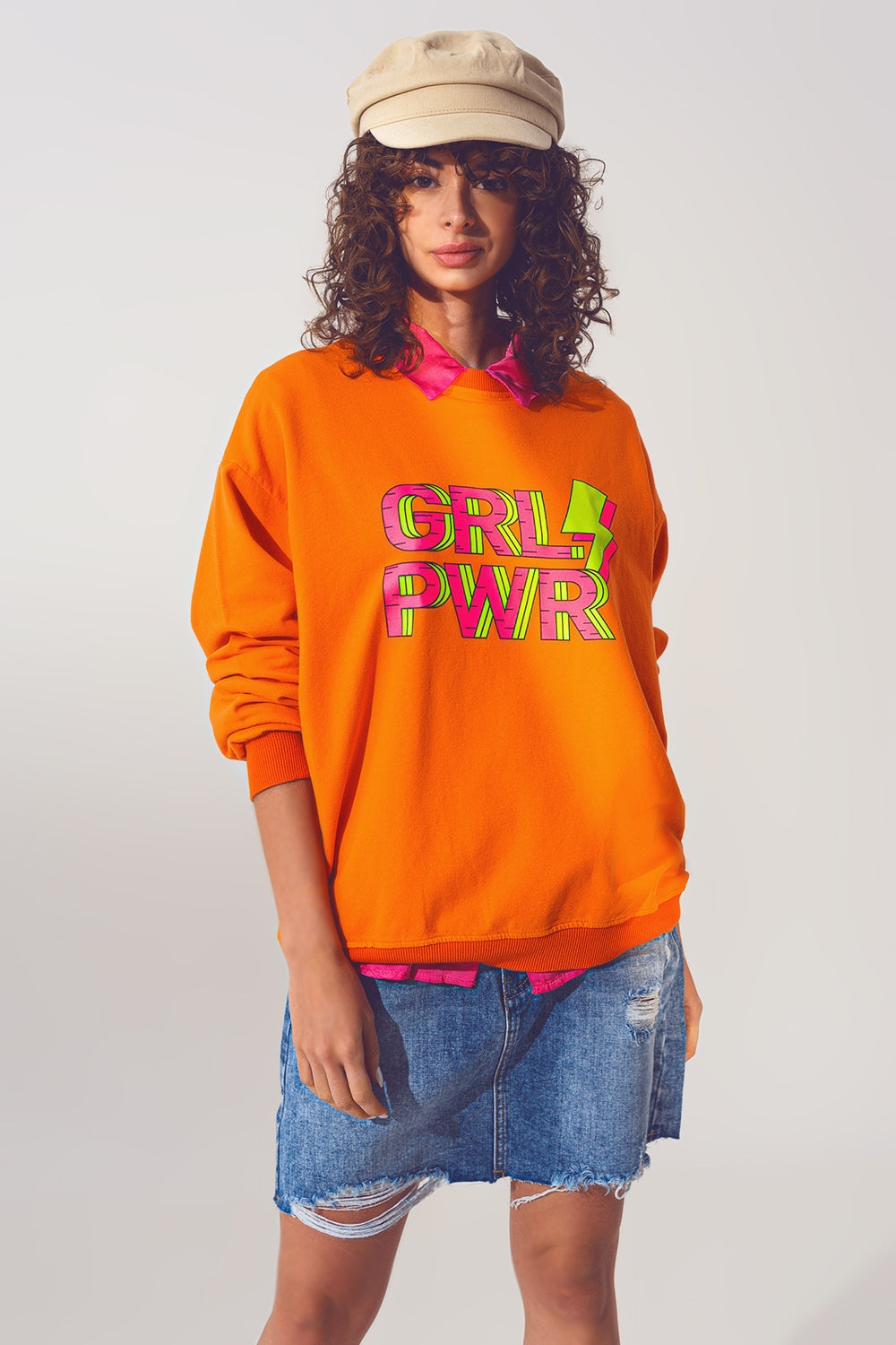 GRL PWR Camisola de Texto em Laranja