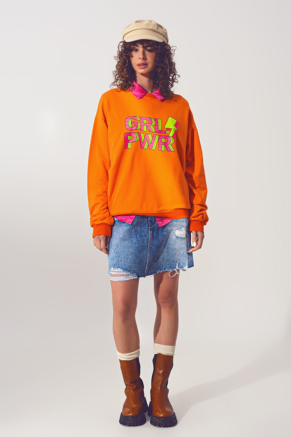 GRL PWR Camisola de Texto em Laranja
