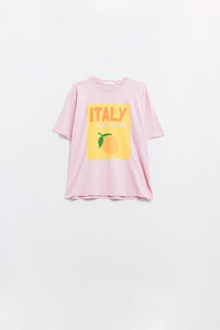Q2 Itália La Dolce Vita T-shirt rosa bebé com estampado gráfico