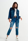 Jaqueta jeans azul escura curta