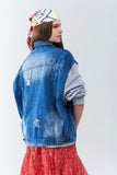 Jaqueta jeans com mangas de tecido jogging